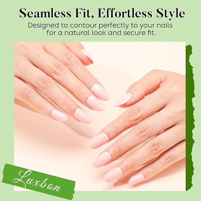 Luxbon Short Rounded Press On Nails with No-Cure Nail Glue and Tool Kit – Durable Press On Nails Soft Gel Tips 25-30pcs Full Size Set, Reusable Fake Nails for Women, Lavender Blush
