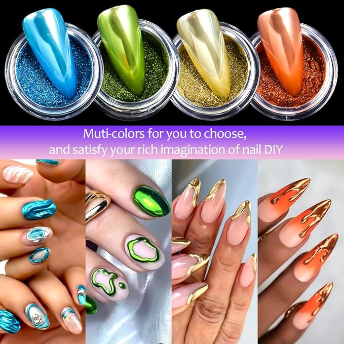 9 Jars Chrome Nail Powder for Gel Nails, Metallic Mirror Effect Pigment Nail Chrome Powder Kit with 10ml 3D Sculpting Gel for Home DIY Salon Use