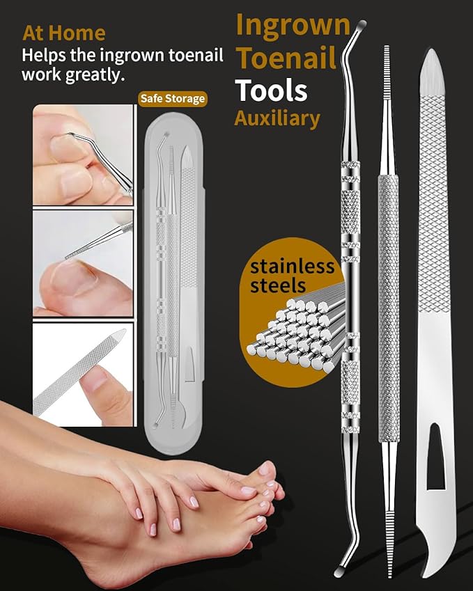 Ingrown Toenail Tool, 6 PCS Stainless Steel Pedicure Tool, Straight Edge and Curved Slanted Nail Clippers Cutters for Ingrown Toenail Correction Removal Kit at Home for Seniors, Men, Women