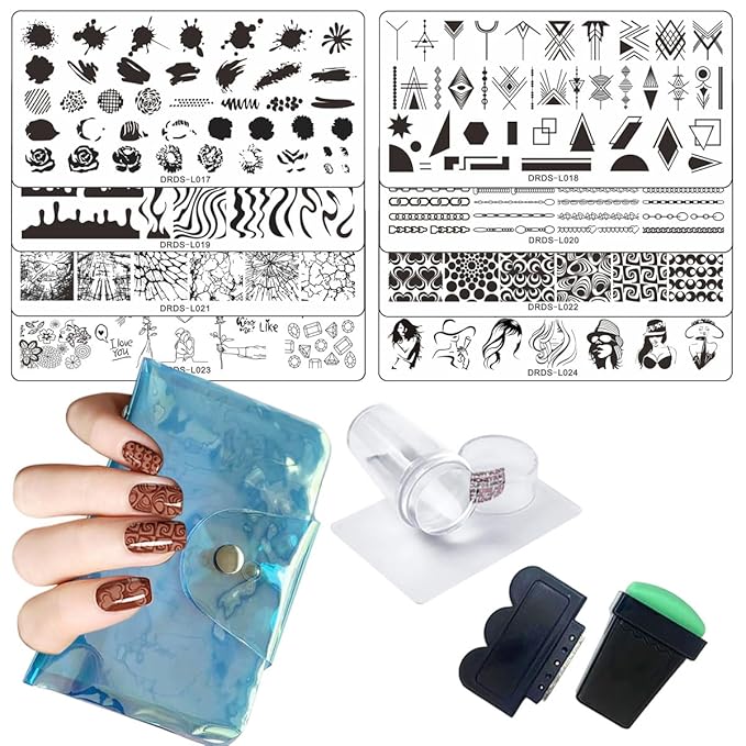 VNC Nail Stamp Plate Set - 13 Pcs Mix Design Stamping Plate + Stamper + Scraper + Case