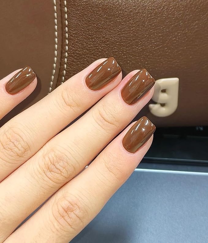 Nail Polish Strips (No UV Lamp Needed) - 22 Pcs Salon Quality Gel Nail Stickers - Long Lasting Wraps (Hazelnut Nutty Brown)