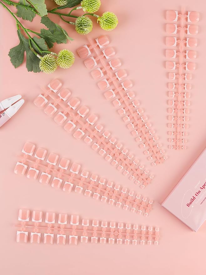 EBANKU Press On Toenails for Women, 150 Pcs French Tips Toe Press On Nail Nude Square Fake Toenail Full Cover Toe Nail Tips Artificial False Nail Tips with Glue for Professional Home Salon DIY