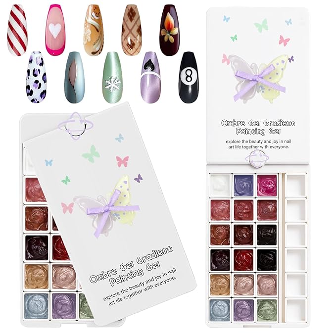 18 Colors Patting Gel Polish & Tools Kit - Pat Pat Gel Polish Palette for Ombre Nails，UV/LED Cured Gradient Blooming Manicure Kit DIY with Nail Sponges & Tools