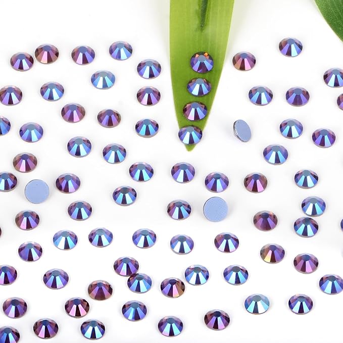 Bymitel Hotfix Crystal Rhinestones Round Gems Iron on DIY Jewelry Making Flat Back for Crafts,Amethyst AB, 1.3mm(SS3/2880pcs)