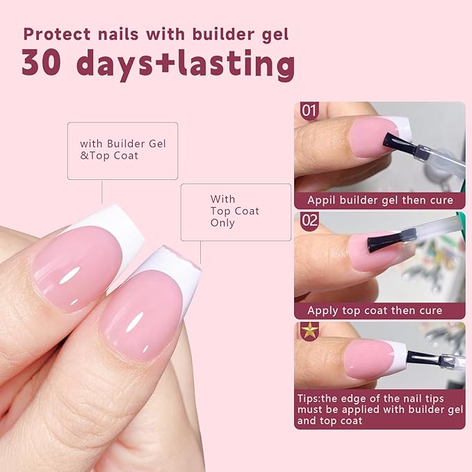 French Tip Press On Nails, 300pcs Full Cover Long Square Almond Nail Tips, 5 Colors, 15 Sizes, 2 Nail Shapes, DIY Nail Art