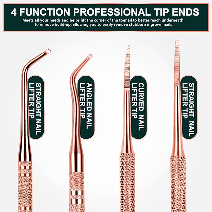 Teenitor Pedicure Tools for Feet, Toenail File and Lifters, Ingrown Toenail Removal Kit Pain Relief (Rose Gold)
