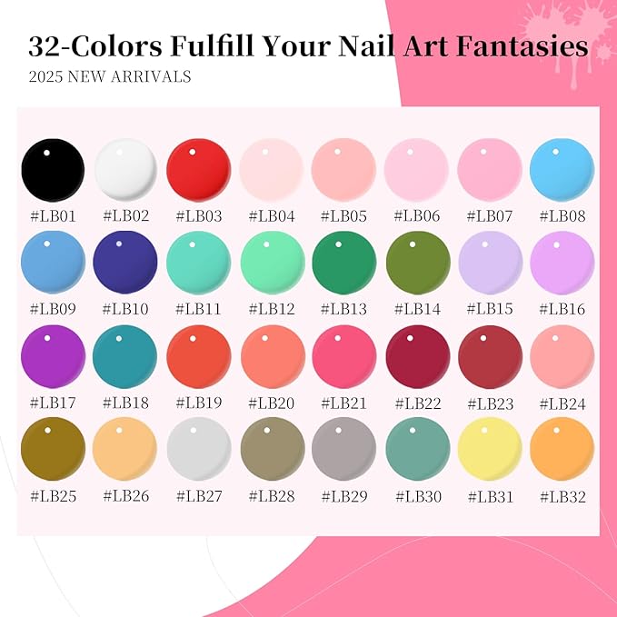 JODSONE Gel Polish Nail Art Gel Liner Set 32 Colors Orange Grey Pink Green Blue White Black Need U V Lamp Cured with Thin Brush Valentines Gifts for Women