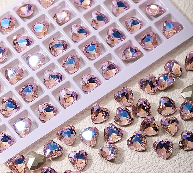 Nail Charms for Acrylic Nails 50 Pcs Heart Nail Charms 3D Nail Gems and Rhinestones for Nail Art Sharp Bottom Nail Decorations for Women
