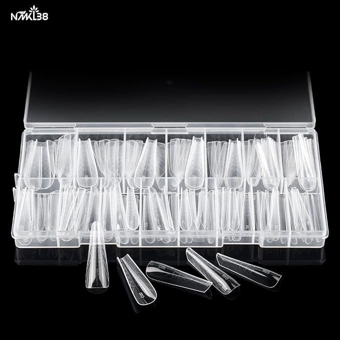NMKL38 150PCS 15 Size Poly Extension Gel Dual Nail Form Coffin Nails Clear Ballerina Nail Tips Full Cover