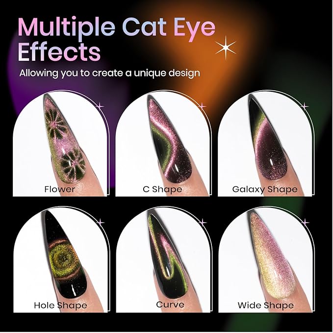 9D Cat Eye Gel Nail Polish Set with Magnet - 12 Colors Magnetic Cateye Gel Polish Chameleon Galaxy Effects Manicure for Nail Salon DIY Nail Art at Home