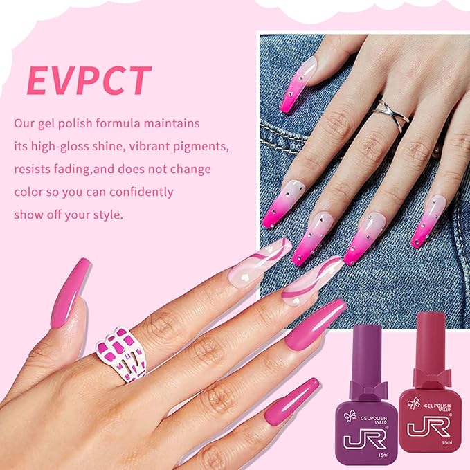 JR 9pcs 15ml Gel Nail Polish Set Pink Gel Polish Kit Soak Off Polish Nail Art Manicure Salon DIY Home UV Gel polish Gift G