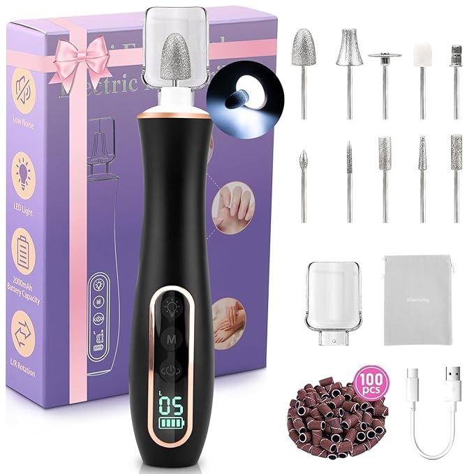 4 Pack Multi-Function Nail Drill Art Grinder – 10 Attachments & 100 Sanding Rings for Salon & Home Use, Black