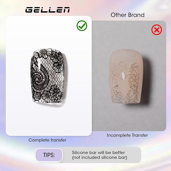 GELLEN 2Pcs Nail Foil Transfer Gel, 18ml Foil Glue Gel for Nails Stickers, Nail Foils Transfer Nail Art Glue Gel Polish, Complete Clear Transferred Pattern, Cure 30-60s, Non-toxic HEMA Free TPO Free