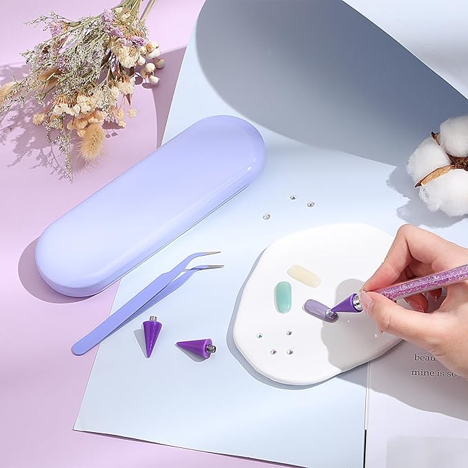 Tatuo Rhinestone Picker Tool Set Wax Pen for Rhinestones Diamond Art Painting Dual Head Dotting Pen with 2 Extra Wax Tips and 1 Nail Art Tweezer for Nail Art DIY Crafts (Purple)