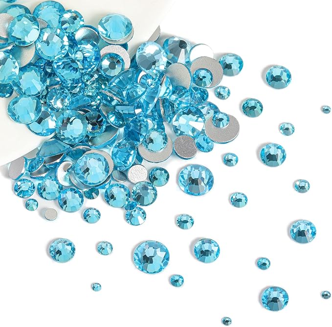 Beadsland 576pcs Flat Back Crystal Rhinestones Round Gems for Nail Art and Craft Glue Fix, Aquamarine, SS30,6.3-6.5mm