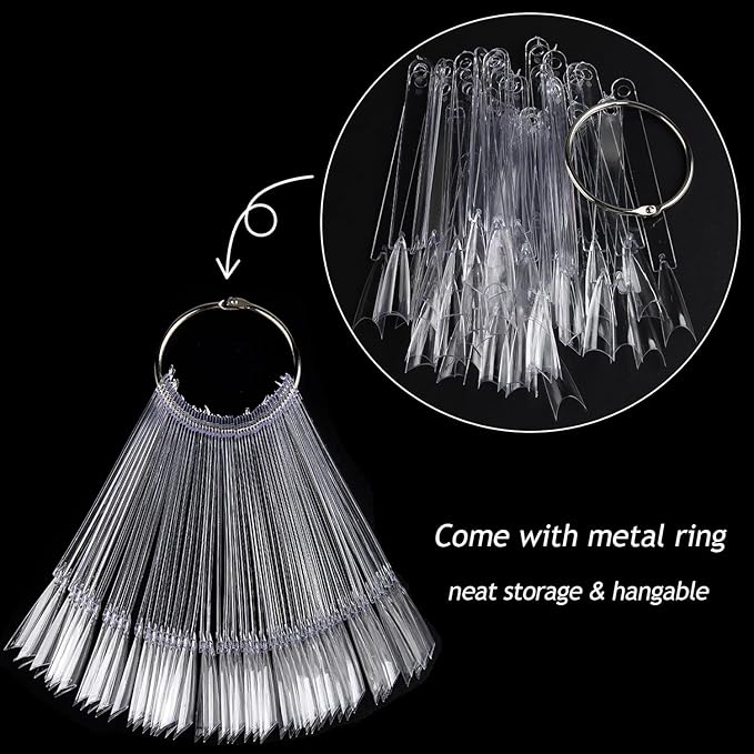 150pcs Clear Nail Swatch Sticks With Ring, Nail Color Swatches For Nail Display False Nail Polish Sample Sticks Practice Nail Tips Transparent Board Nail Art Supplies Professional Salon