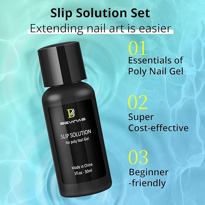 BEVINAS 4Fl.Oz Slip Solution for Poly Gel Nail Kit Slip Solution for Nails Extension Gel Anti-Stick Liquid Gel Cleanser for Nails