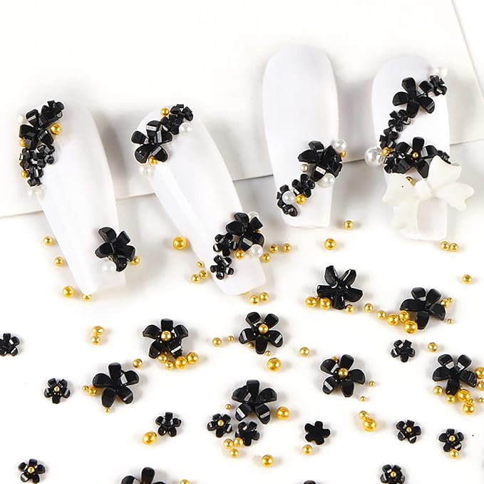 800 Pieces 3D Flower Nail Art Charm White Flowers Nail Decoration Decals Multicolor