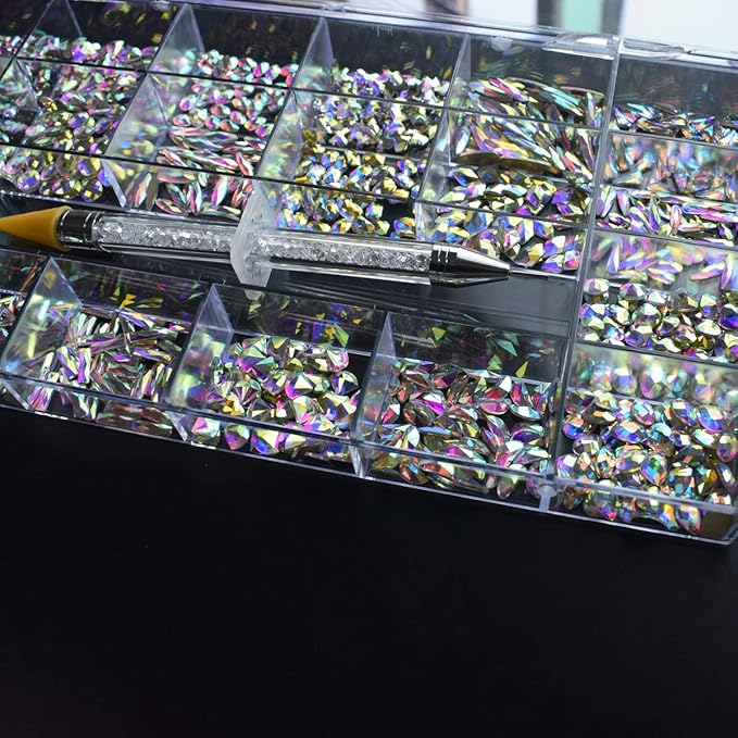1000 Pcs AB Rhinestones for Nails art Rhinestones Multi Shapes Ab Crystal Nail Gems With 1 Pick Up Pen Nail Diamonds Flat Back Glass Nail Jewels Charms for Nails Decorations Clothes Shoes Bag