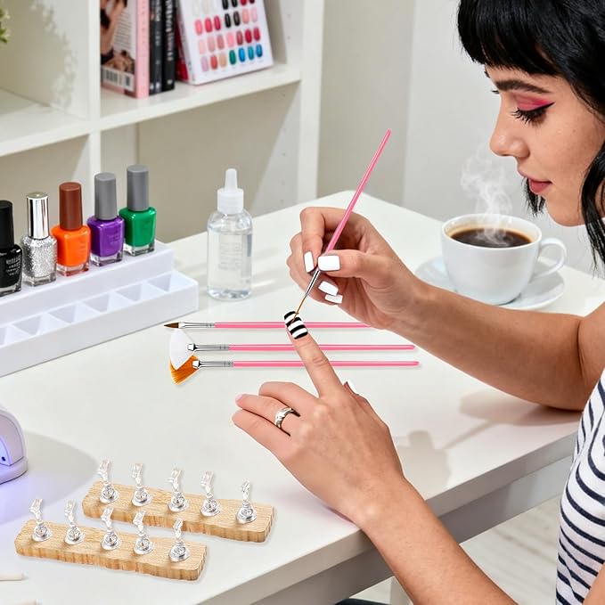 Nail Stand For Press On With Nail Art Brushes Nail Holder For Painting Practice Display Presson Nails Nail Art tools Set with Nail Dotting 3D Sculpting tools, Practice Kit Tech