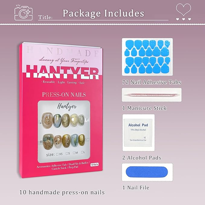 Golden Ombre Press on Nails with 3D Glitter Flakes & Gold Foil, Short Oval Glossy Soft Glam Fake Nails, Reusable Elegant False Nails for Women Fall Winter Season Party, Size XS