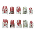 Handmade Press on Nails Short Duck 3D White French Tip with V Design 3D Bow Flower Rhinestones Charms Nude Base Elegant Sturdy Art Pink 10 Pcs False Nails Set (Soft Pink Ivory Bow,L)
