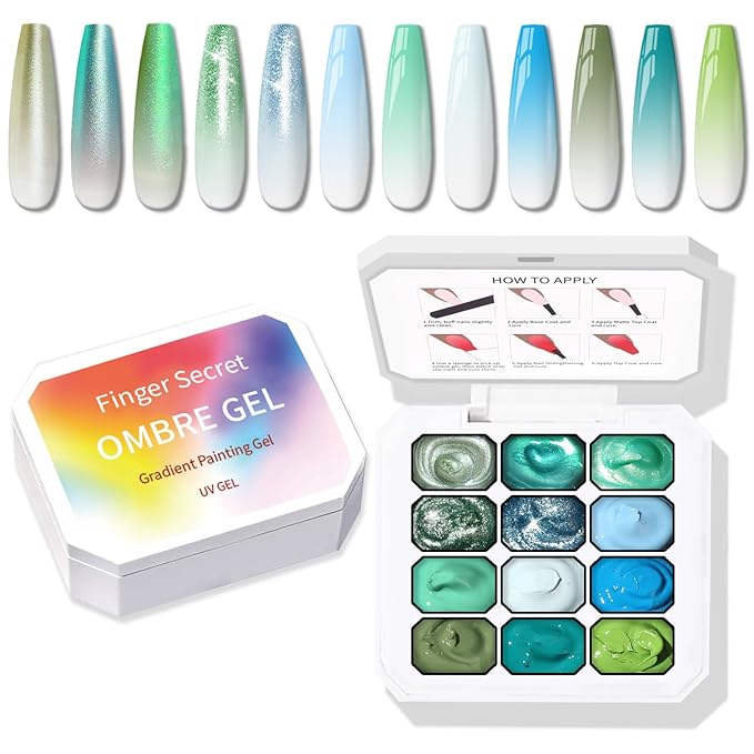Sponge Pat Gel Nail Polish Palette, 12 Colors Blending Ombre Gel Polish Gradient Painting Nails Art, No Wipe, UV/LED Cured (12 Colors E)