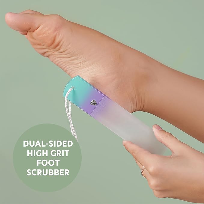 BONA FIDE BEAUTY Czech Glass Dual-Sided Glass Foot File, Scraper, and Rasp. Luxurious Self-Care Gift for Women