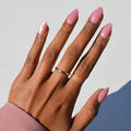 Valentines Day Glamnetic Press On Nails - Shine For You | Short Almond Fake Nails in Pink Velvet Base with Silver Tips in a Velvet Finish, Salon Quality | 15 Sizes - 30 Nail Kit with Glue