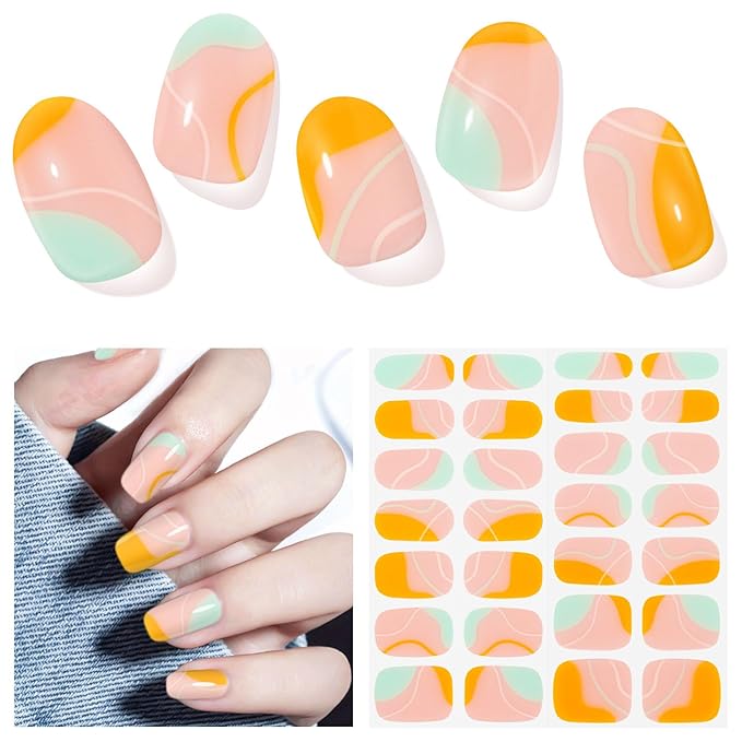 Semi Cured Gel Nail Strips (Nude Pink), 28 pcs Gel Nail Stickers, Work with Any UV Lights, Long-Lasting NailWraps for Women Gift Art DIY, Salon-Quality, Easy to Apply & Remove