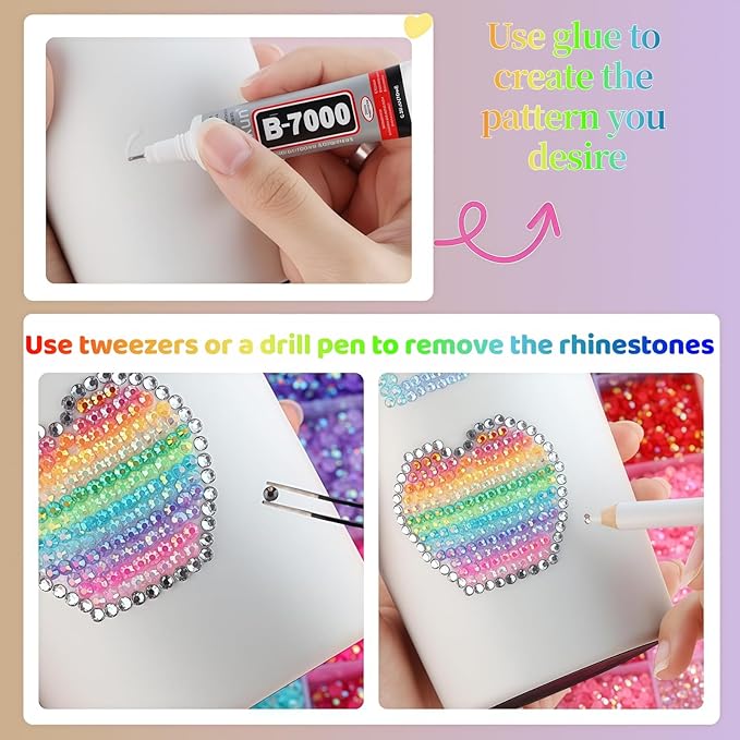 40000 Pcs Jelly Rhinestones for Bedazzling & Nail Art - 3mm Multicolor Flatback Gems, Includes B7000 Glue, Tweezers & Pen - DIY Bedazzler Kit for Diamond Art, Jewelry Making, Crafts (24000 pcs)
