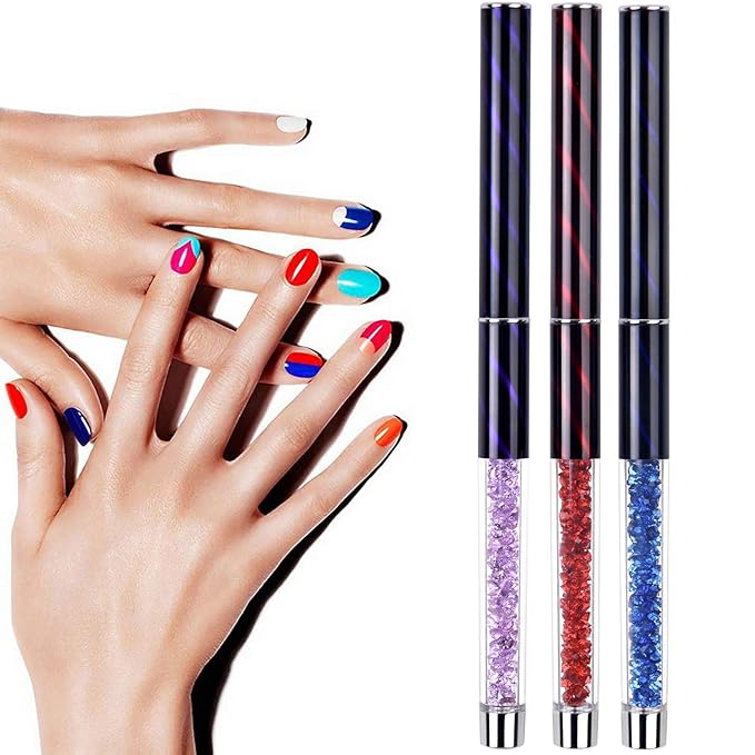 3Pcs Oval UV Builder Gel Nail Brush Set Rhinestone Handle Polygel Hard Gel Nail Art Brushes Professional Nail Art Tools