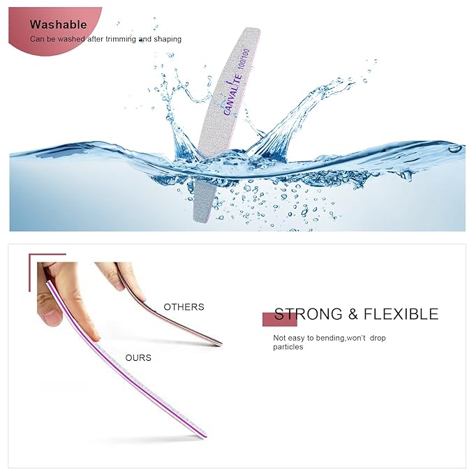 Canvalite 10pcs 100 Grit Nail Files for Acrylic Nails Emery Board Nail Styling Tools for Home and Salon Use