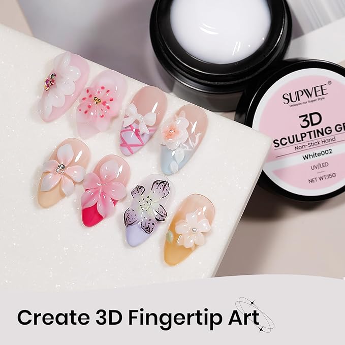 3D Nail Sculpting Gel for Nails Art, White Non-Sticky Hard Solid Molding Nails for Extension Carving Home DIY Manicure with Nail Art Pen DIY at home