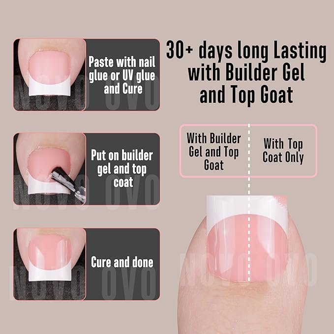 NOVO OVO French Tip Toe Nail Tips press on 8 MIXED COLOR, Sharp Square Toe Nail Tips BABY PINK Toenail Extension, Need Builder Gel Top Coat, no Glue, Full Cover Acrylic for DIY x 15 Sizes 240 pcs