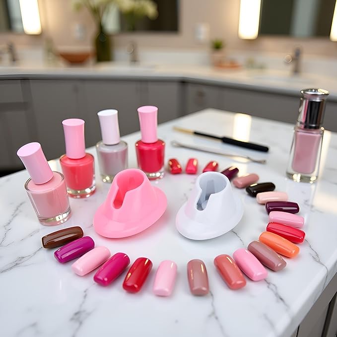 2Pcs Pink and White Soft Rubber Nail Polish Bottle Holder Nail Polish Stand Anti-Spill Nail Art Organizer Display Manicure Tools for Nail Art Salon Professional Design Nail Art and Polish