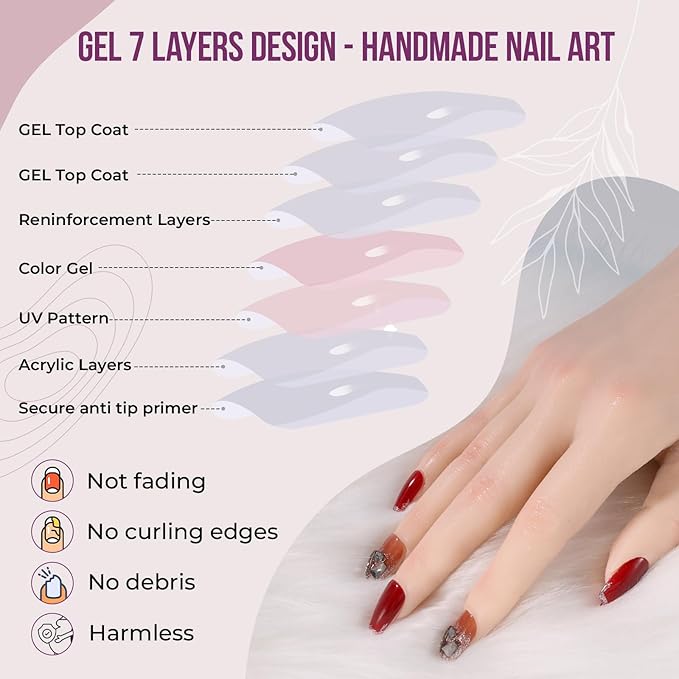 Fake Nails Set Red Medium Square Bling Glossy Rhinestone False Nail Tips, Press On Nails, Artificial Art Nails Finger Manicure for Women and Girls(CDJ0002-L)