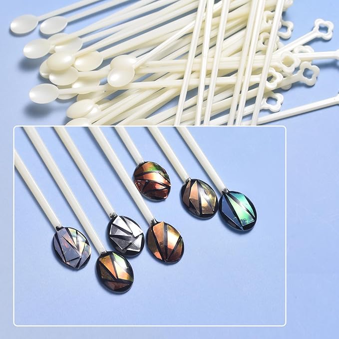 300 Tips Nail Swatch Sticks with Metal Split Ring Fan-shaped Display Nail Practice Sticks Nail Sample Swatches for Nail Art Polish Practice Nail Color Display (Beige Spoon Shaped)