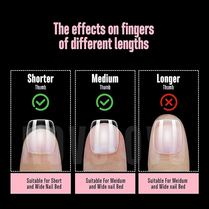 NOVO OVO Short Square Round Nail Tips, Extra Thick Full Cover False Fake Nails Press on, Soft Gel Clear Surface Matte Inside, for Manicure Salon DIY French Tip Acrylic Extension x 15 Sizes 240 pcs
