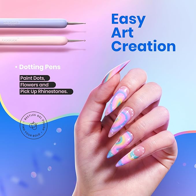 Beetles Gel Polish Nail Art Brushes, 6 Pcs Fingernail Art Design Pens, Dotting Pen Clean Up Liner French Nail Brush Set, Wood Alloy Handle, DIY Manicure Tools Gift for Women
