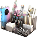 Nail Drill Holder & 28 Holes Nail Drill Bits Holder, Transparent Acrylic Nail Drill Machine Storage Box, Professional Nail Drill Organizer Case for Manicure tools (Gray)