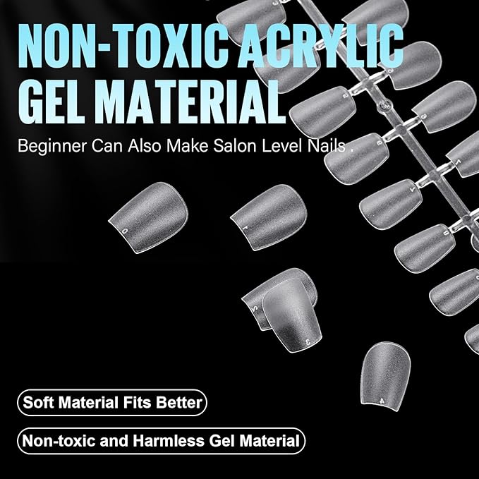 TOMICCA Extra Short Coffin Nail Tips, 240Pcs Full Cover Acrylic Fake nails for Extension Manicure, 15 Sizes Easy Use Soft Pre Shaped Gel Nail Tips for Home DIY and gifts women