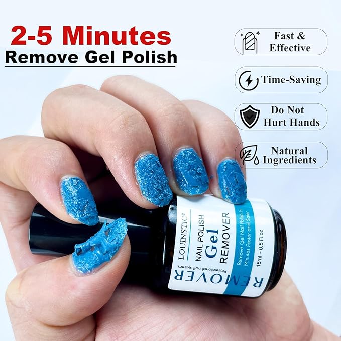 LOUINSTIC Gel Nail Polish Remover Kit – Fast & Gentle & No Damage to Nails,Includes Nail Files for At-Home Manicure, Safe & Non-Damaging Nail Care for DIY Lovers(1PC/15ML)