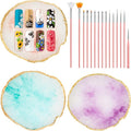 Blulu 18 Pcs Nail Art Brushes Tools,3 Pcs Resin Nail Art Palette with 15 Brushes Gold Edge Polish Mixing Palette Equipment Set for DIY Home Salon Makeup Display Board