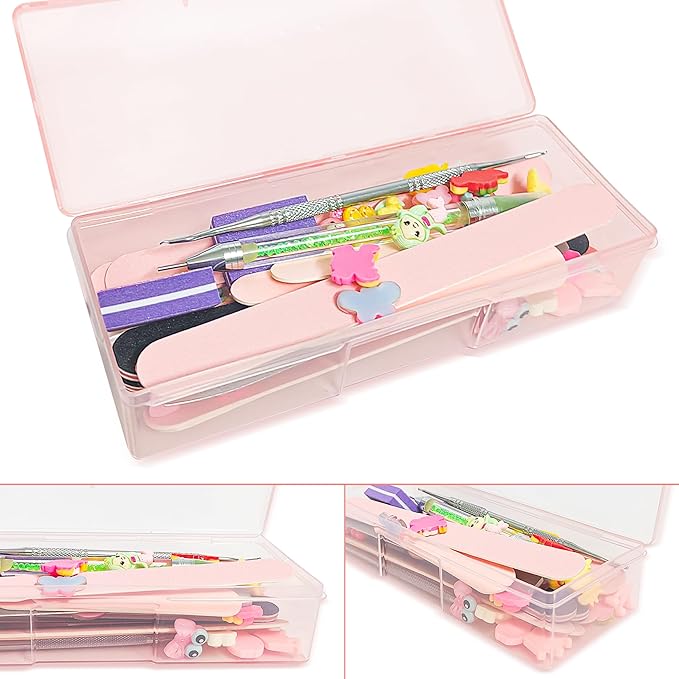 Plastic Implements Nail Tech Box, Hozziii Pink Manicure Tool Box Nail Supply Storage Organizer Personal Box for Manicure Pedicure Kit (6pcs in pink)