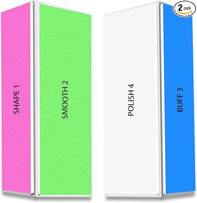 4 Way Nail Buffer Block (2 Pcs), Nail Shine Buffers Blocks Files for Natural and Acrylic Nails Smoother Buffing Block Polisher Fingernail File Buffer 120/240/600/3000 Grit for Buffing Shinning