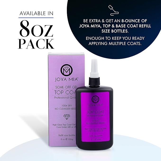 JOYA MIA - No Wipe Gel Top Coat for Acrylic & Gel Nails, Long-Lasting & Soak-Off, 15 mL