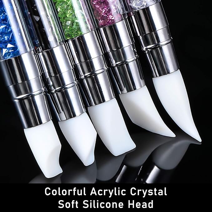 Maitys 10 Pieces Dual Tipped Silicone Nail Tools Nail Sculpture Pen Brushes Rhinestone Nail Polish Acrylic Carving Pen Silicone Head Manicure DIY Brush Dotting Tools Kit for Home Salon