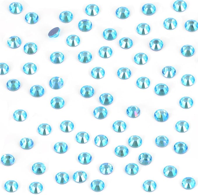 Bymitel Hotfix Crystal Rhinestones Round Gems Iron on DIY Jewelry Making Flat Back for Crafts,Aquamarine AB, 1.3mm(SS3/2880pcs)