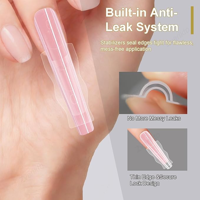 Sandwich Nails Dual Forms 240Pcs Long Almond Shape, Nail Extension Forms with 15 Sizes, Reusable Plastic Nail Mold for Builder Gel & Poly Gel, No Paper Forms Needed, Salon & Home DIY Nail Art